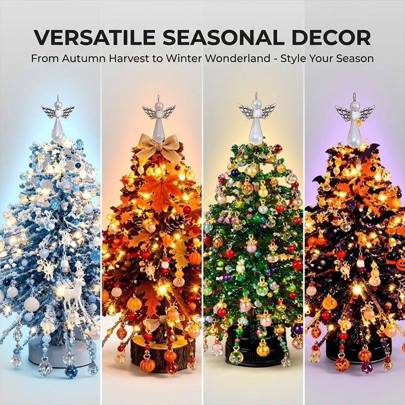 DIY Beaded Christmas Tree Set, Handmade Material Package for Adult Festivals | Colorful Beads, Decorative Pendants,Angel Tree Top Star, Warm Light Display, Desktop Decoration, Festival Gifts