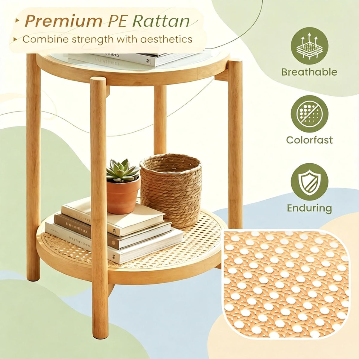 round Side Table 2-Tier Tempered Glass Top End Table for Living Room Decorative Coffee Table