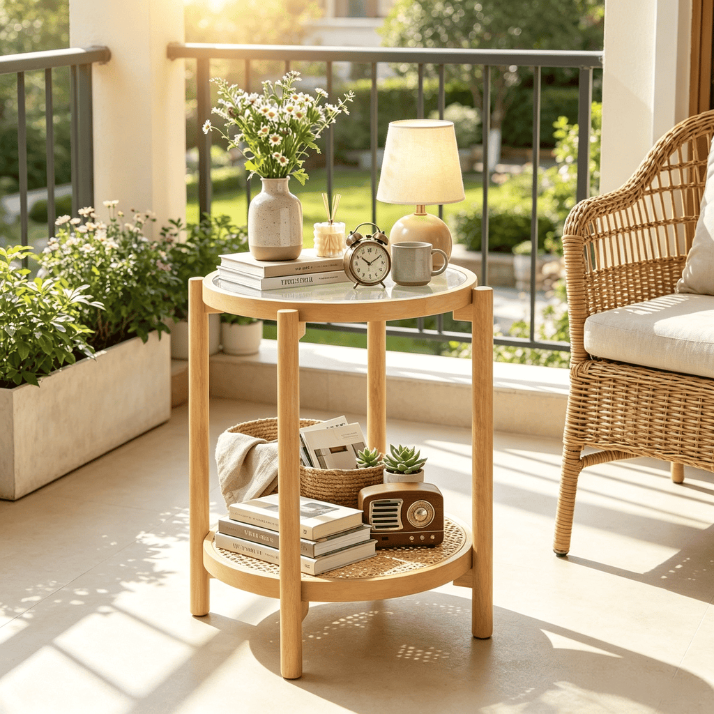 round Side Table 2-Tier Tempered Glass Top End Table for Living Room Decorative Coffee Table