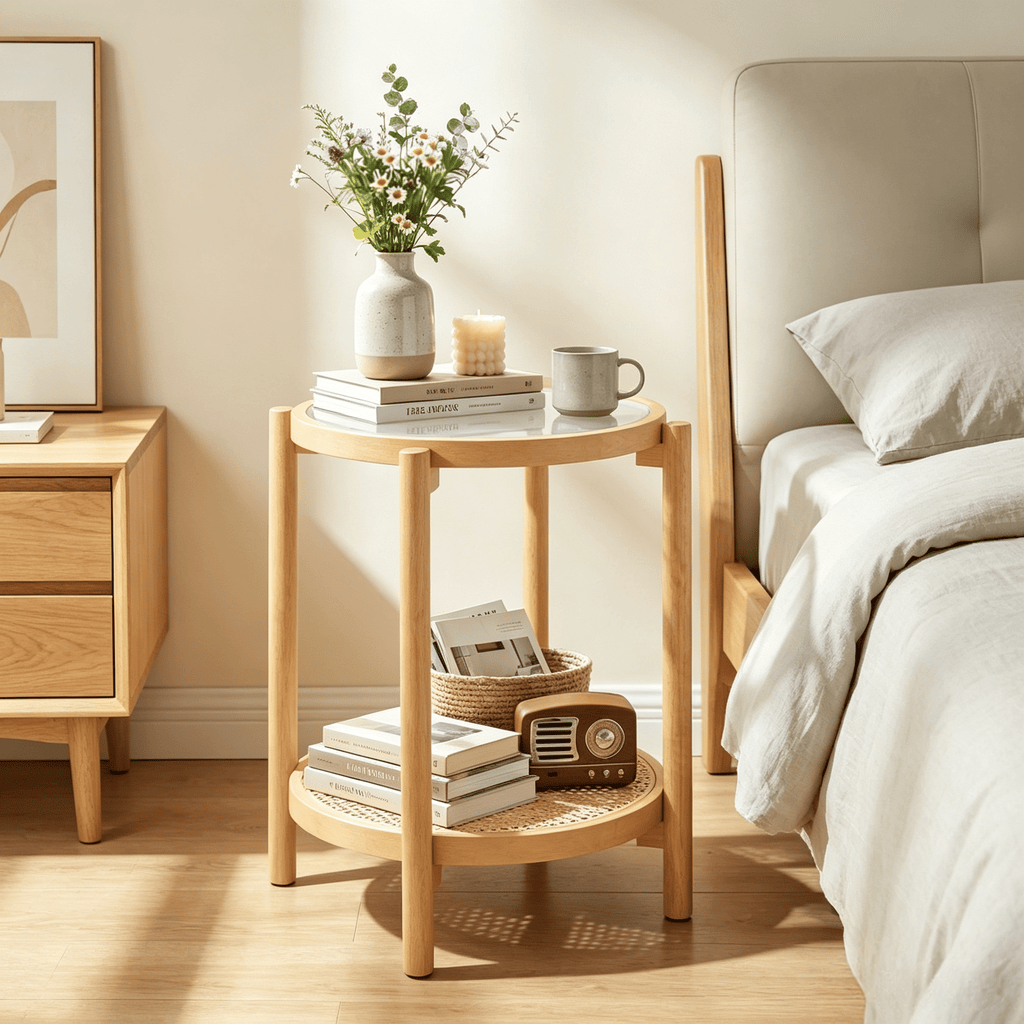 round Side Table 2-Tier Tempered Glass Top End Table for Living Room Decorative Coffee Table