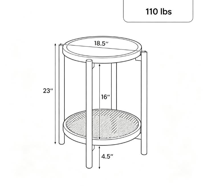 round Side Table 2-Tier Tempered Glass Top End Table for Living Room Decorative Coffee Table