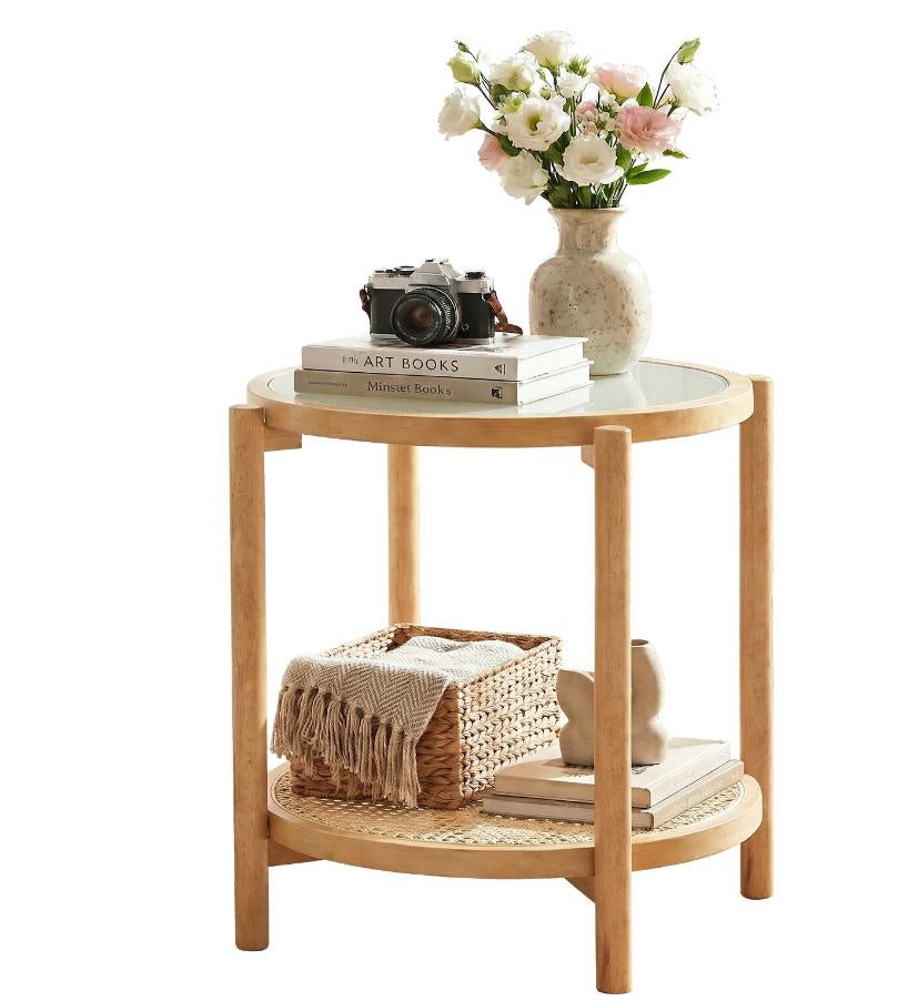 round Side Table 2-Tier Tempered Glass Top End Table for Living Room Decorative Coffee Table