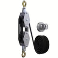 Heavy Duty 8:1 Block and Tackle Pulley System with Locking Swivel Hook, Adjustable Height Hoist with 65 FT 3/8 Inch Steel Cable for Lifting, Construction and Workshop