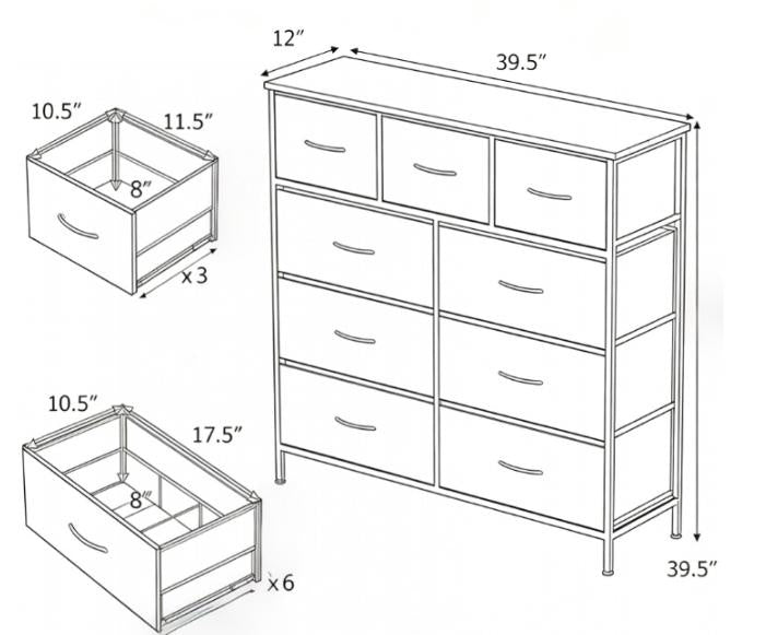 9-Drawer Fabric Dresser with Wooden Top for Bedroom Storage Organizer  for Clothes Toys And More