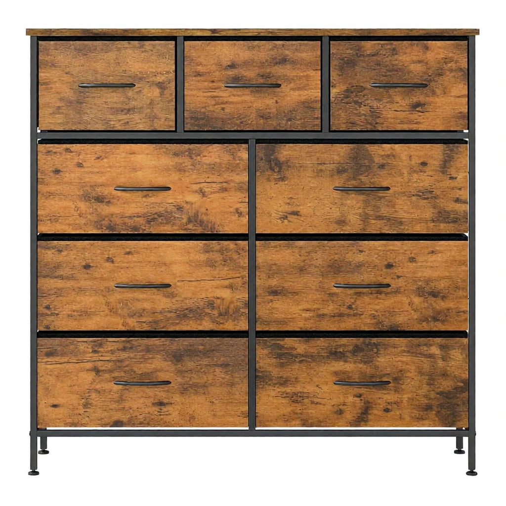 9-Drawer Fabric Dresser with Wooden Top for Bedroom Storage Organizer  for Clothes Toys And More