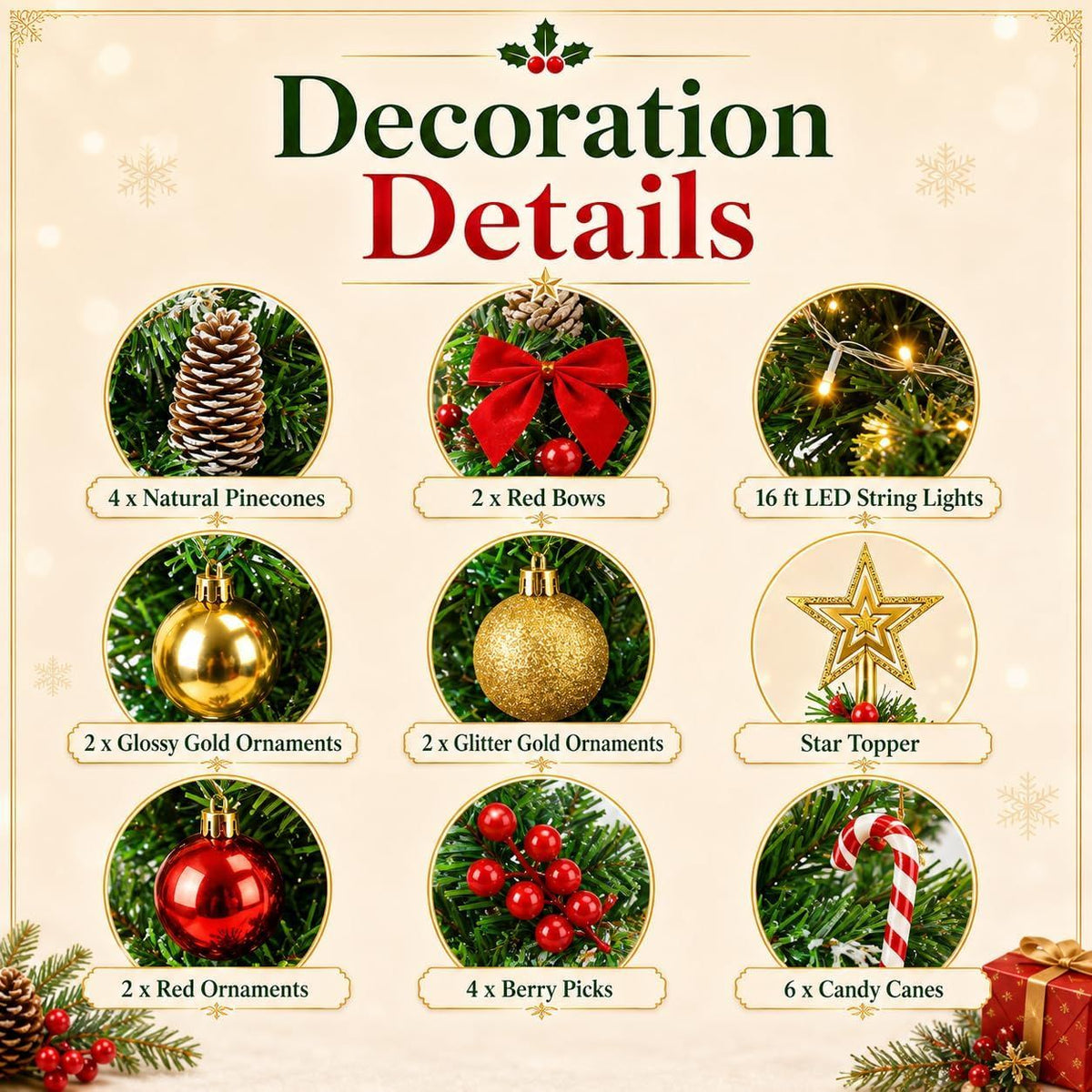 Small Christmas Tree with Lights, 23 in Mini Tabletop Tree Desk DecorStar Topper, Hanging Ornaments and Gift Boxes for Holiday Decor