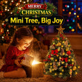 Small Christmas Tree with Lights, 23 in Mini Tabletop Tree Desk DecorStar Topper, Hanging Ornaments and Gift Boxes for Holiday Decor