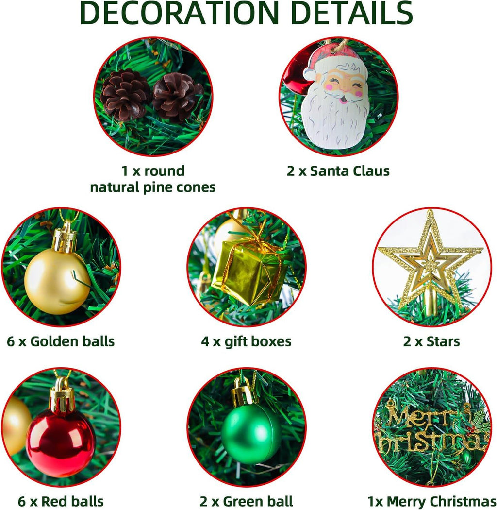 Small Christmas Tree with Lights, 23 in Mini Tabletop Tree Desk DecorStar Topper, Hanging Ornaments and Gift Boxes for Holiday Decor