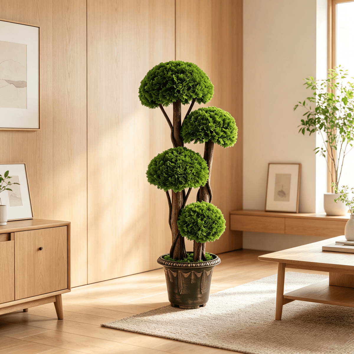 3 FT Artificial Cypress Topiary Tree Realistic Greenery with Spiral Vines And Real Wood Trunks for Home Decor