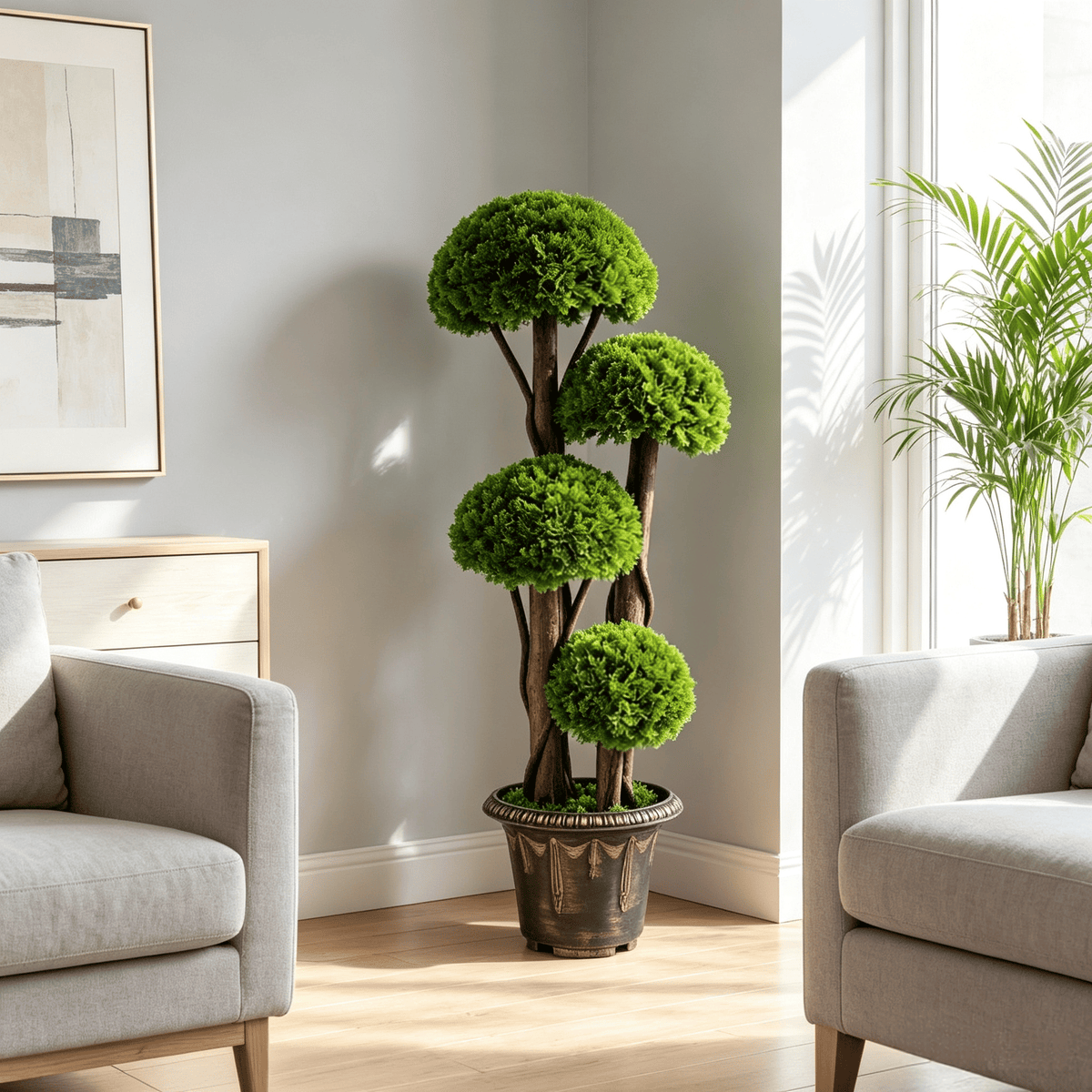 3 FT Artificial Cypress Topiary Tree Realistic Greenery with Spiral Vines And Real Wood Trunks for Home Decor