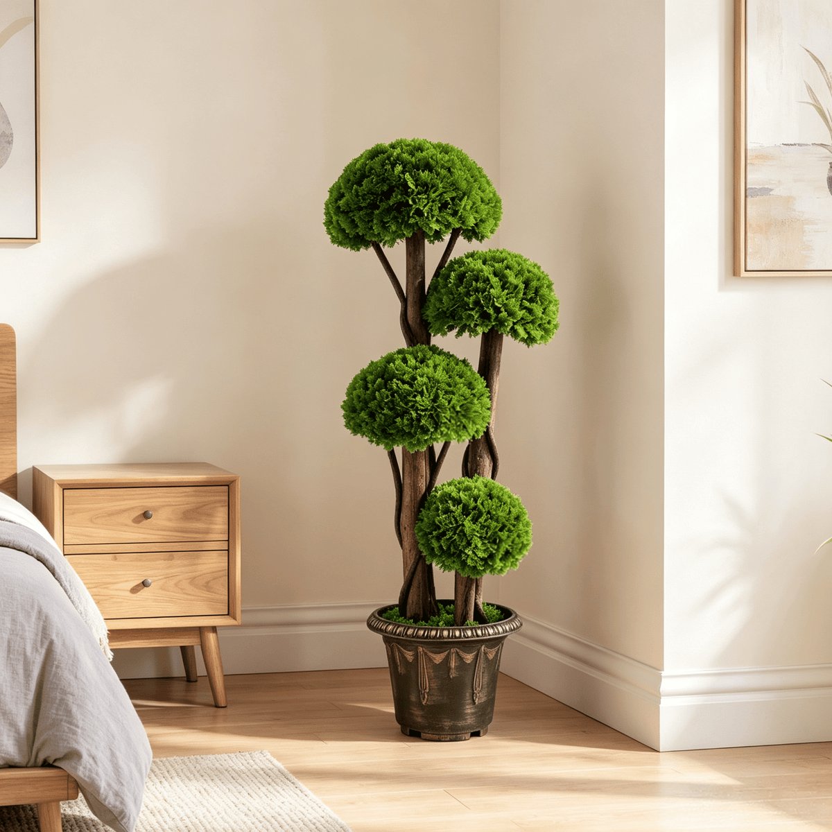 3 FT Artificial Cypress Topiary Tree Realistic Greenery with Spiral Vines And Real Wood Trunks for Home Decor