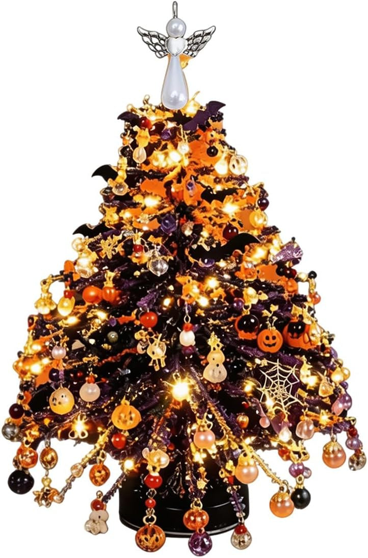 DIY Beaded Christmas Tree Set, Handmade Material Package for Adult Festivals | Colorful Beads, Decorative Pendants,Angel Tree Top Star, Warm Light Display, Desktop Decoration, Festival Gifts