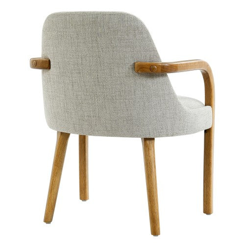 Set of 2 Mid-Century Beige Fabric Dining Chairs with Rubber Wood Legs , 250 lbs Capacity, Indoor Upholstered Armchairs