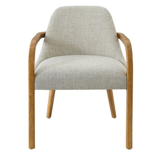 Set of 2 Mid-Century Beige Fabric Dining Chairs with Rubber Wood Legs , 250 lbs Capacity, Indoor Upholstered Armchairs