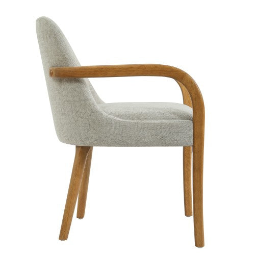 Set of 2 Mid-Century Beige Fabric Dining Chairs with Rubber Wood Legs , 250 lbs Capacity, Indoor Upholstered Armchairs