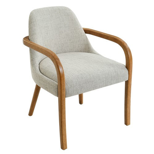 Set of 2 Mid-Century Beige Fabric Dining Chairs with Rubber Wood Legs , 250 lbs Capacity, Indoor Upholstered Armchairs