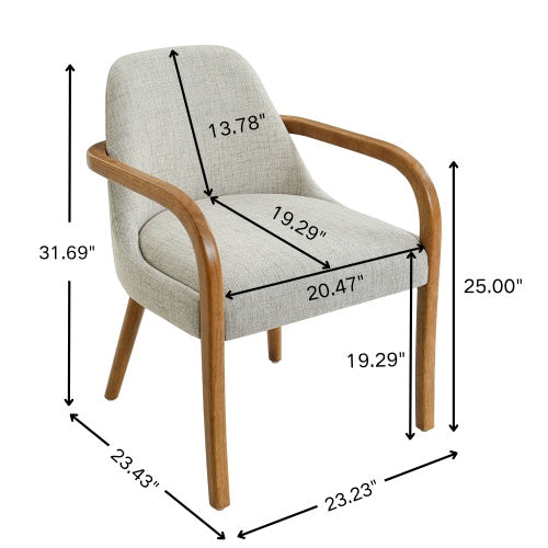 Set of 2 Mid-Century Beige Fabric Dining Chairs with Rubber Wood Legs , 250 lbs Capacity, Indoor Upholstered Armchairs