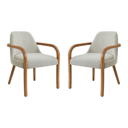 Set of 2 Mid-Century Beige Fabric Dining Chairs with Rubber Wood Legs , 250 lbs Capacity, Indoor Upholstered Armchairs