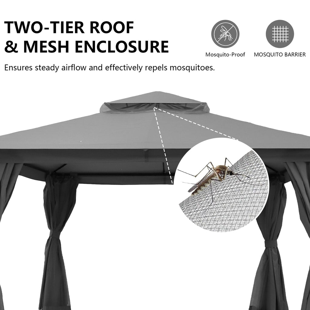 Outdoor Patio Gazebo, Roman Canopy Tent Shelter with Mosquito Netting and Privacy Sidewalls, PA-Coated Heavy Duty Frame for Backyard Garden, Gray