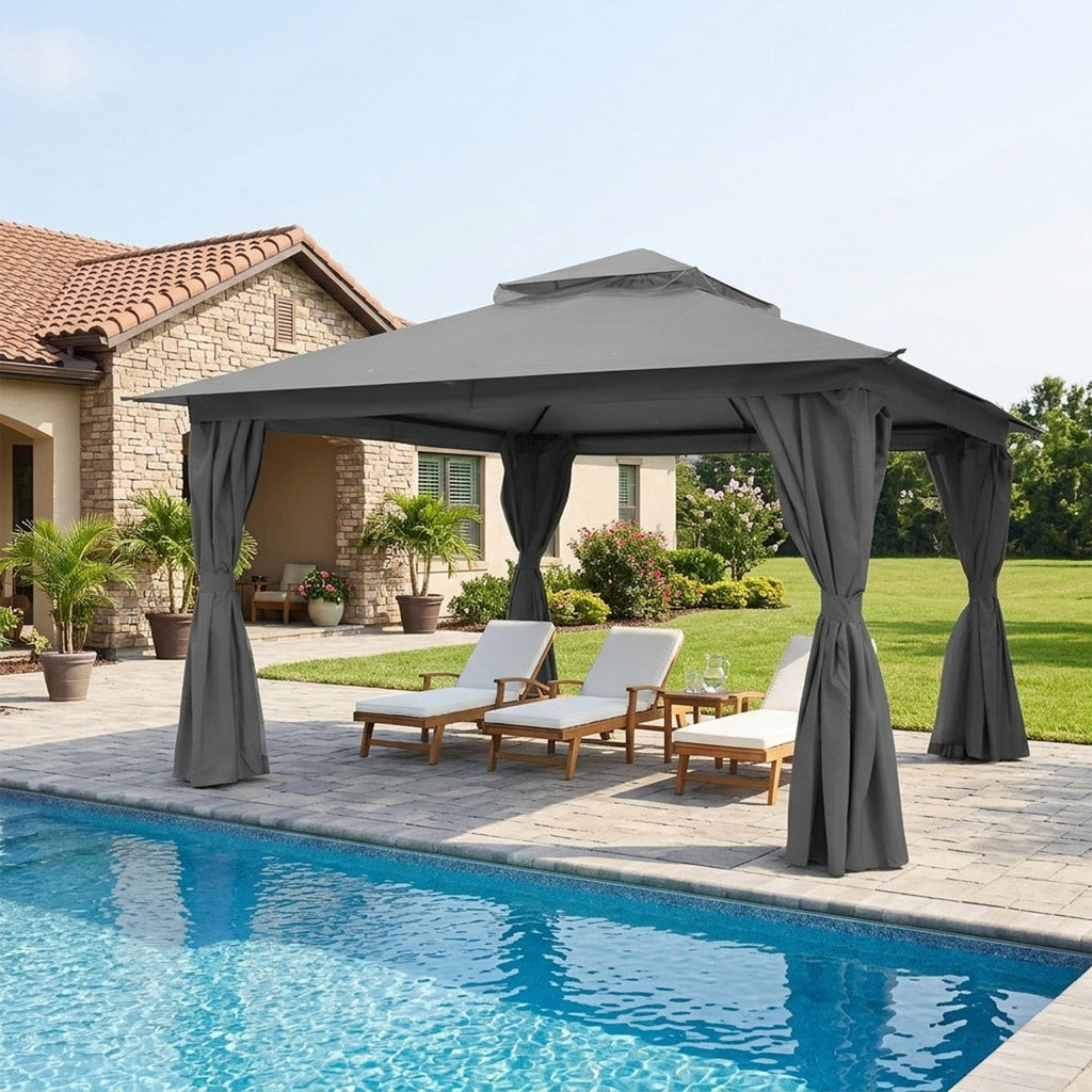 Outdoor Patio Gazebo, Roman Canopy Tent Shelter with Mosquito Netting and Privacy Sidewalls, PA-Coated Heavy Duty Frame for Backyard Garden, Gray