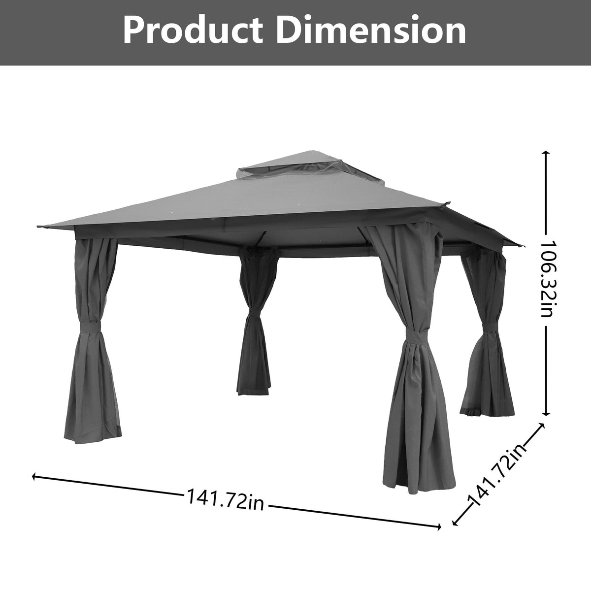 Outdoor Patio Gazebo, Roman Canopy Tent Shelter with Mosquito Netting and Privacy Sidewalls, PA-Coated Heavy Duty Frame for Backyard Garden, Gray