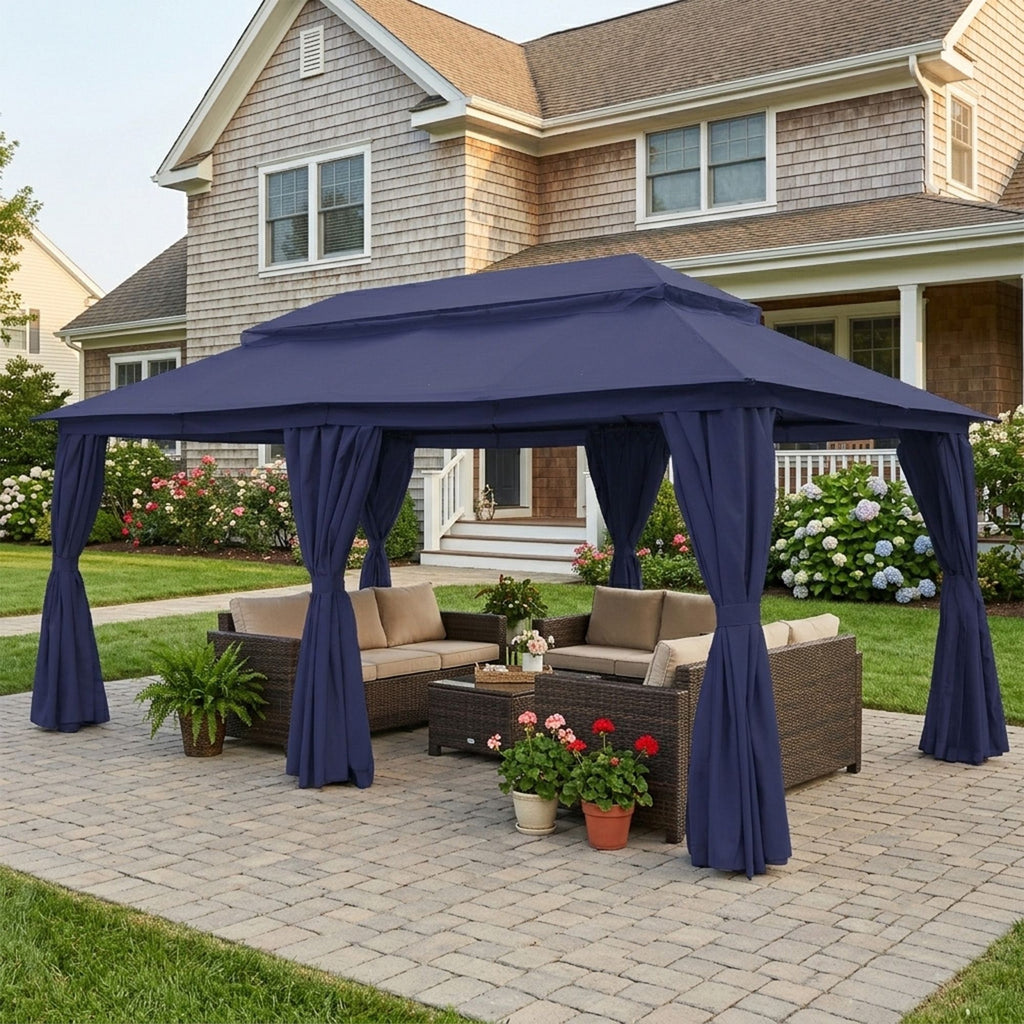 Outdoor Patio Gazebo, Roman Canopy Tent Shelter with Mosquito Netting and Privacy Sidewalls, PA-Coated Heavy Duty Frame for Backyard Garden, Gray