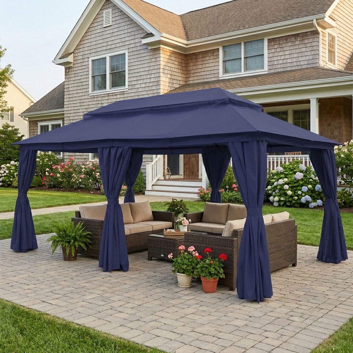 Outdoor Patio Gazebo, Roman Canopy Tent Shelter with Mosquito Netting and Privacy Sidewalls, PA-Coated Heavy Duty Frame for Backyard Garden, Gray