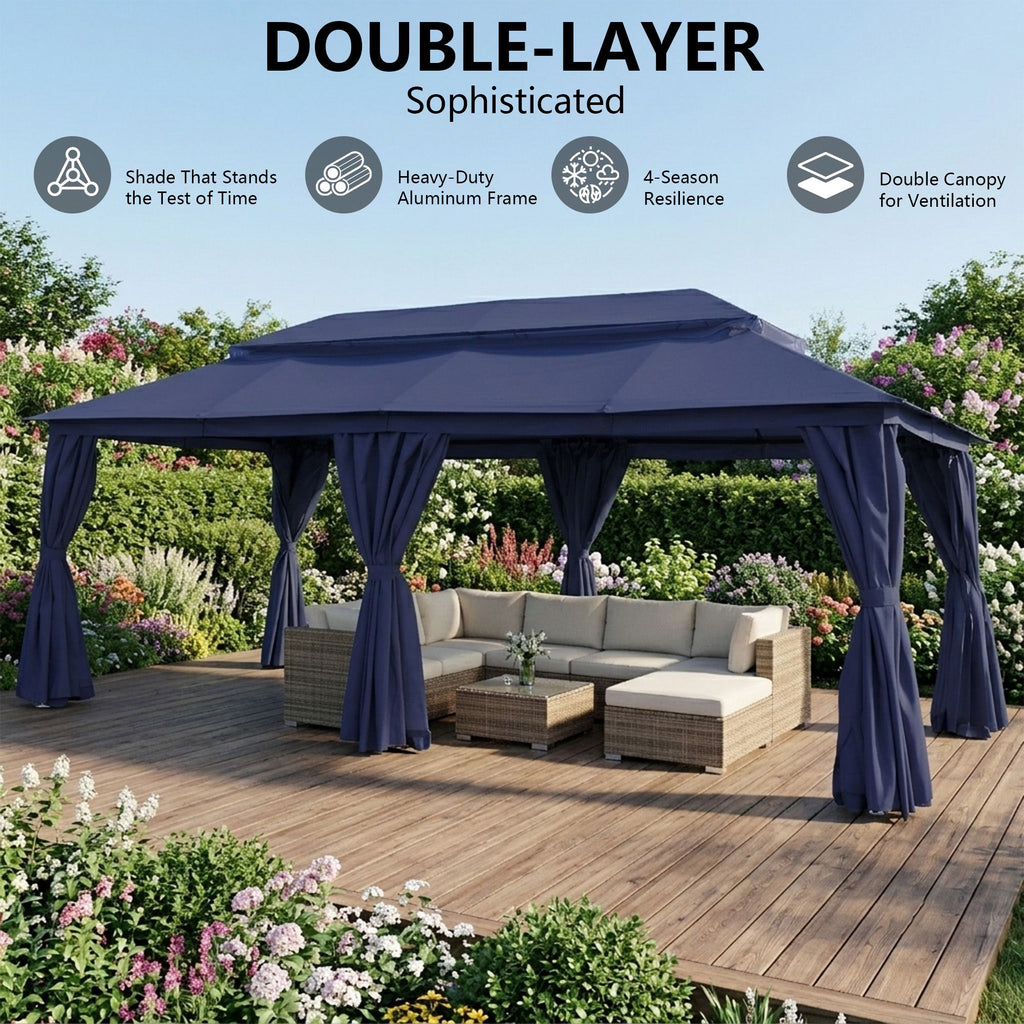 Outdoor Patio Gazebo, Roman Canopy Tent Shelter with Mosquito Netting and Privacy Sidewalls, PA-Coated Heavy Duty Frame for Backyard Garden, Gray
