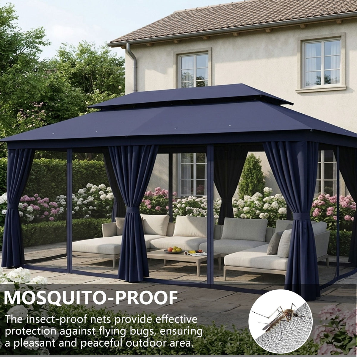 Outdoor Patio Gazebo, Roman Canopy Tent Shelter with Mosquito Netting and Privacy Sidewalls, PA-Coated Heavy Duty Frame for Backyard Garden, Gray