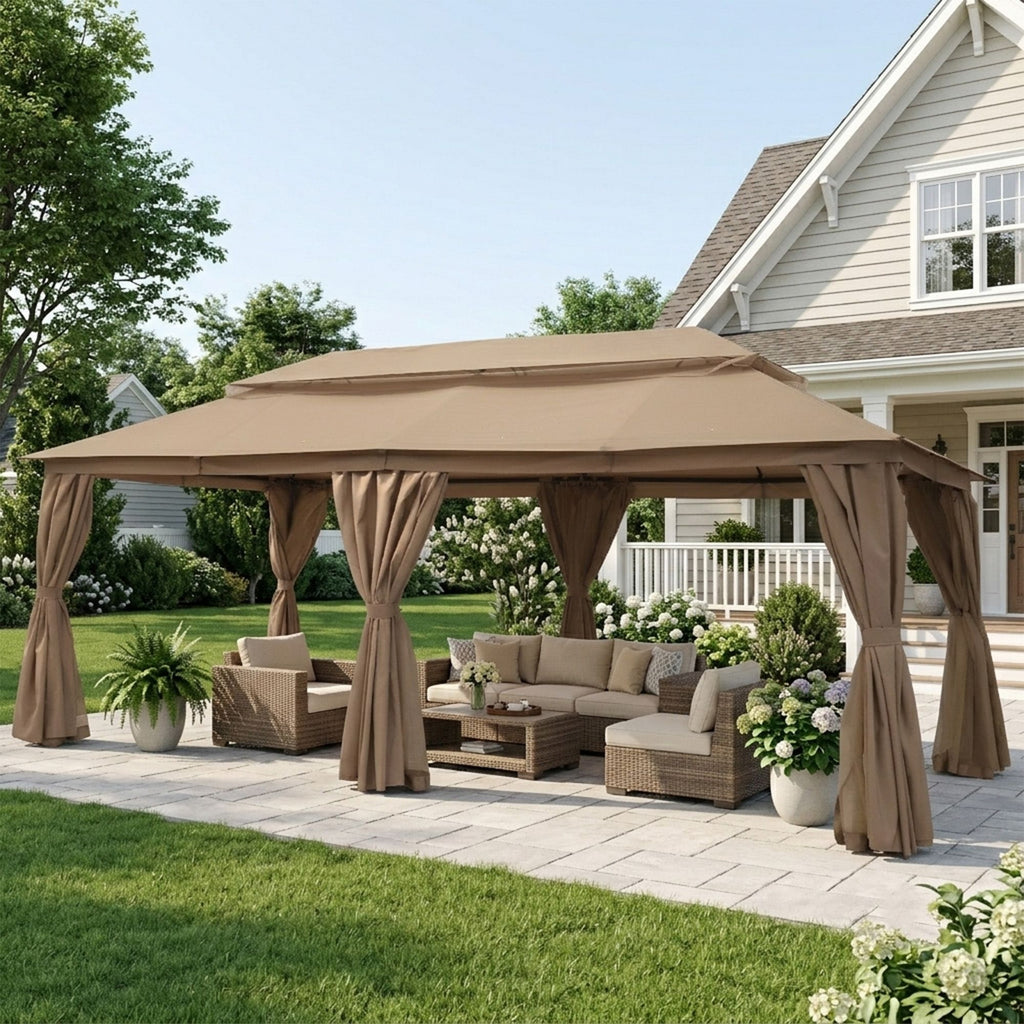 Outdoor Patio Gazebo, Roman Canopy Tent Shelter with Mosquito Netting and Privacy Sidewalls, PA-Coated Heavy Duty Frame for Backyard Garden, Gray