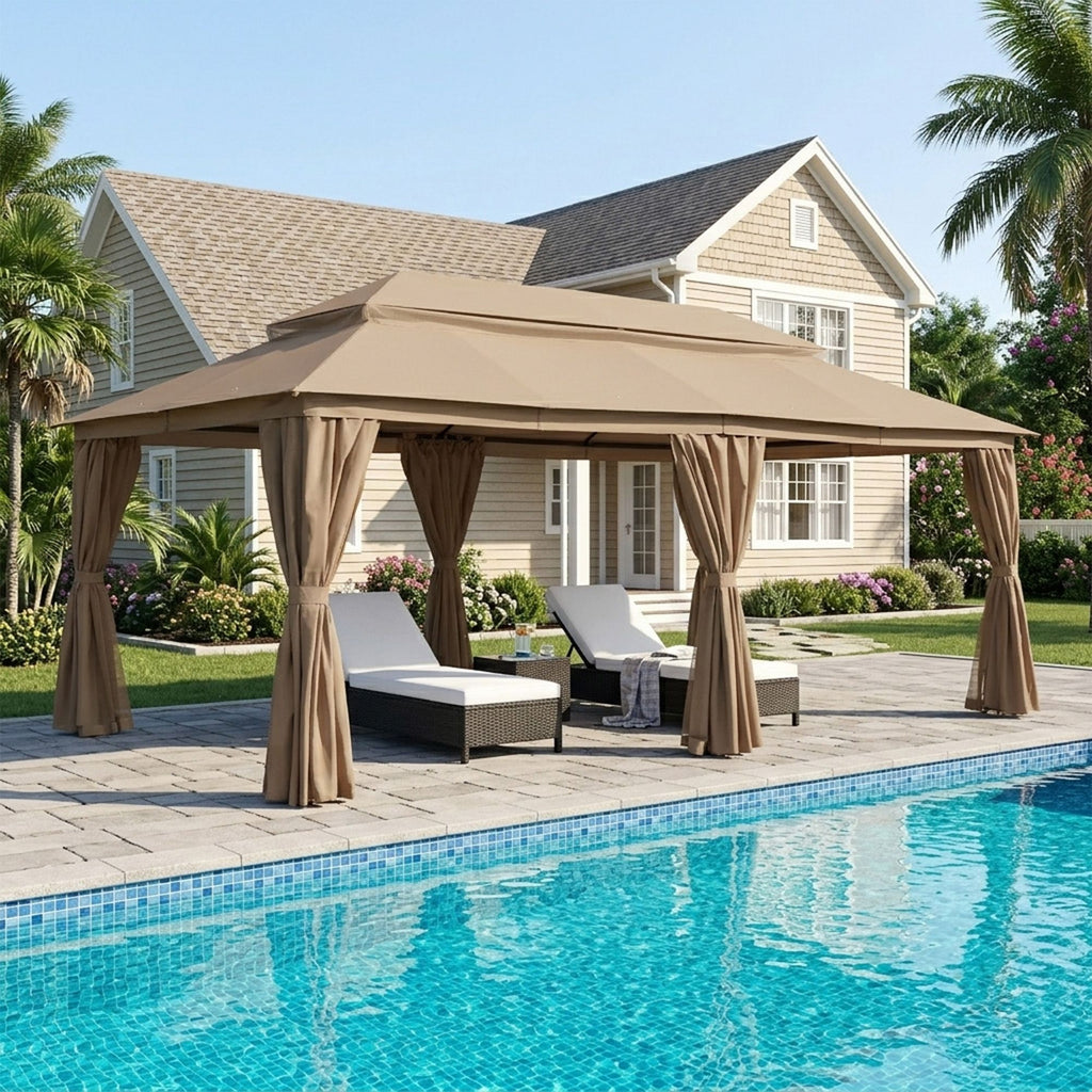 Outdoor Patio Gazebo, Roman Canopy Tent Shelter with Mosquito Netting and Privacy Sidewalls, PA-Coated Heavy Duty Frame for Backyard Garden, Gray