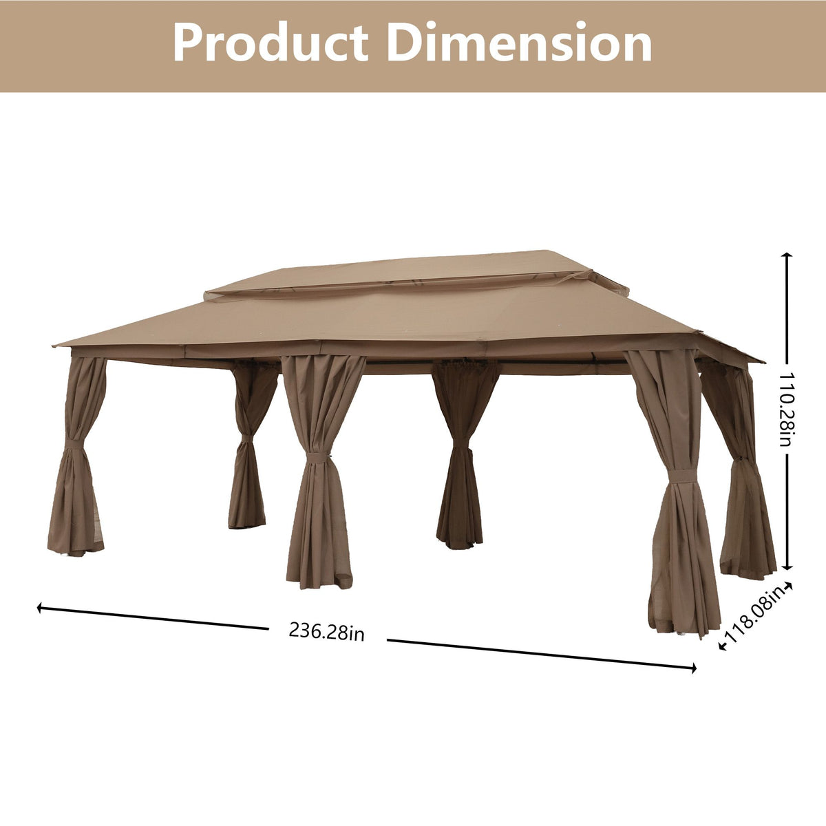 Outdoor Patio Gazebo, Roman Canopy Tent Shelter with Mosquito Netting and Privacy Sidewalls, PA-Coated Heavy Duty Frame for Backyard Garden, Gray