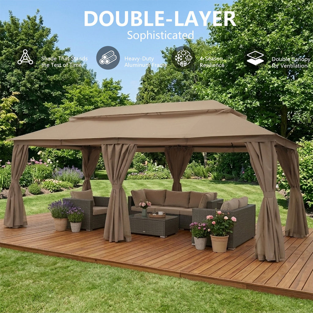 Outdoor Patio Gazebo, Roman Canopy Tent Shelter with Mosquito Netting and Privacy Sidewalls, PA-Coated Heavy Duty Frame for Backyard Garden, Gray