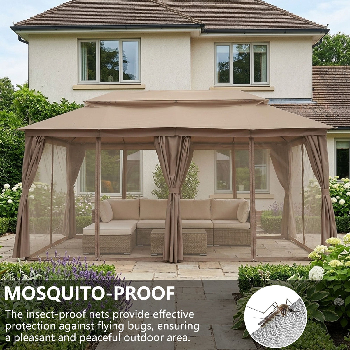 Outdoor Patio Gazebo, Roman Canopy Tent Shelter with Mosquito Netting and Privacy Sidewalls, PA-Coated Heavy Duty Frame for Backyard Garden, Gray