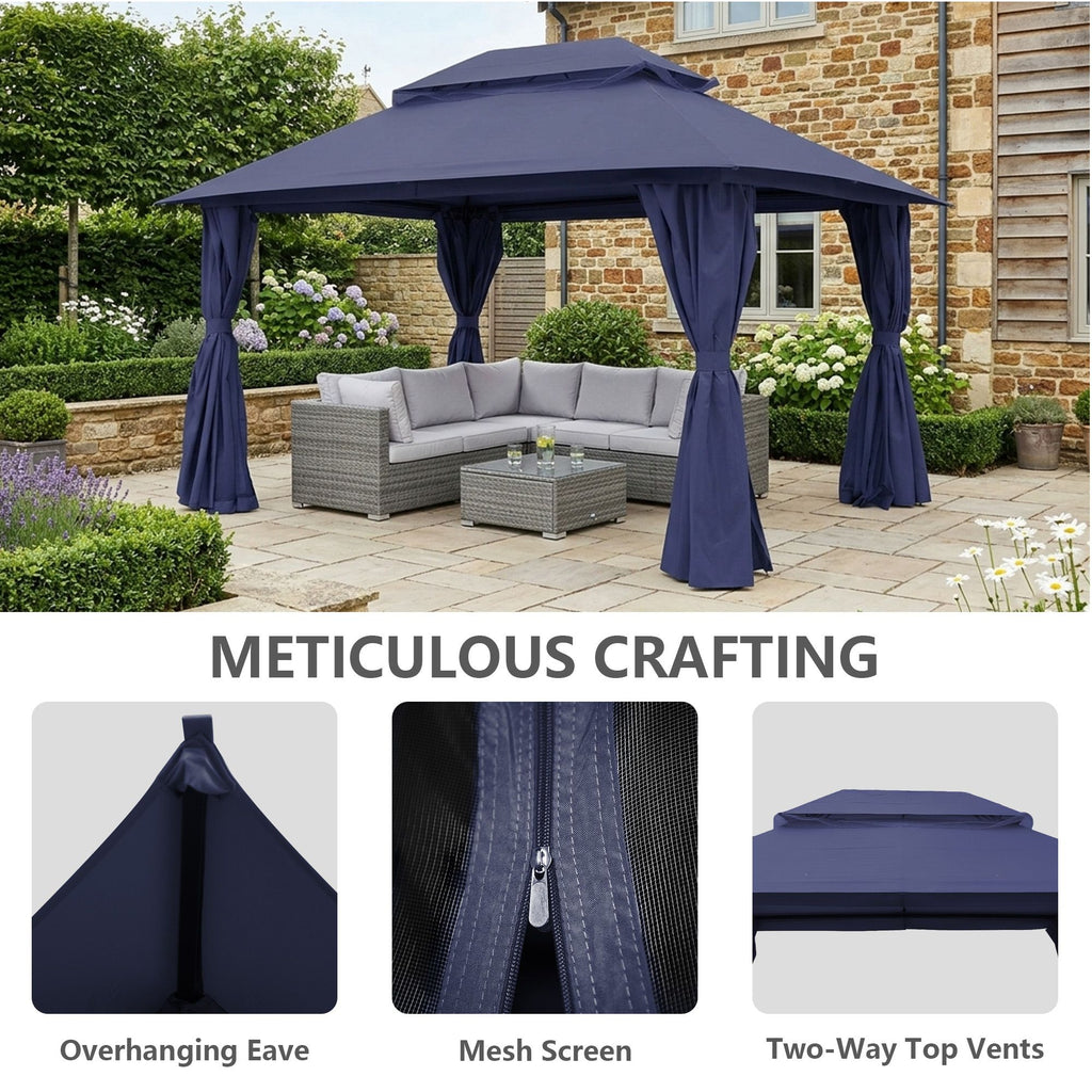 Outdoor Patio Gazebo, Roman Canopy Tent Shelter with Mosquito Netting and Privacy Sidewalls, PA-Coated Heavy Duty Frame for Backyard Garden, Gray