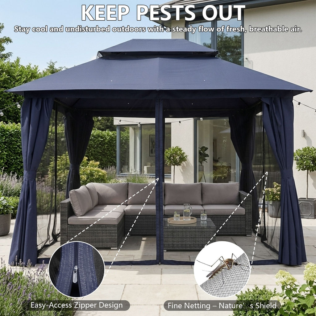 Outdoor Patio Gazebo, Roman Canopy Tent Shelter with Mosquito Netting and Privacy Sidewalls, PA-Coated Heavy Duty Frame for Backyard Garden, Gray