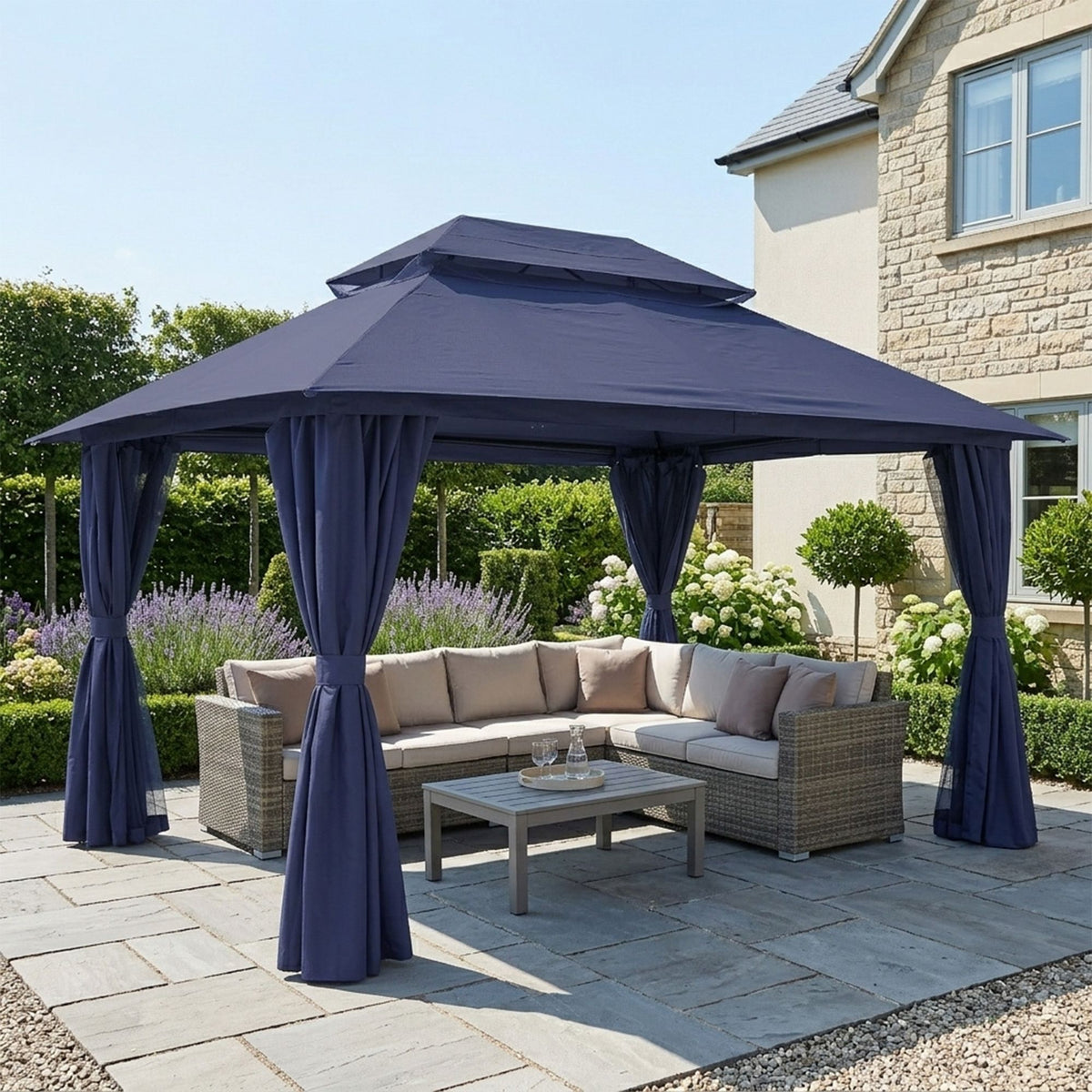 Outdoor Patio Gazebo, Roman Canopy Tent Shelter with Mosquito Netting and Privacy Sidewalls, PA-Coated Heavy Duty Frame for Backyard Garden, Gray