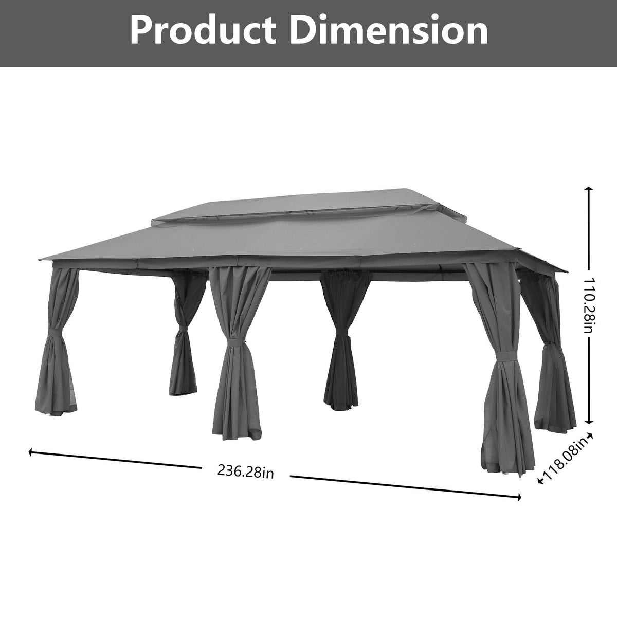 Outdoor Patio Gazebo, Roman Canopy Tent Shelter with Mosquito Netting and Privacy Sidewalls, PA-Coated Heavy Duty Frame for Backyard Garden, Gray