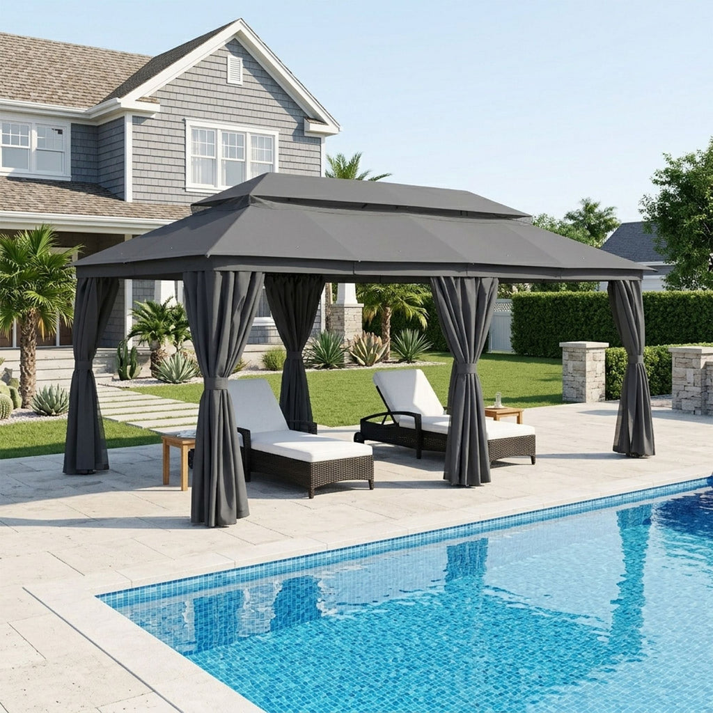 Outdoor Patio Gazebo, Roman Canopy Tent Shelter with Mosquito Netting and Privacy Sidewalls, PA-Coated Heavy Duty Frame for Backyard Garden, Gray