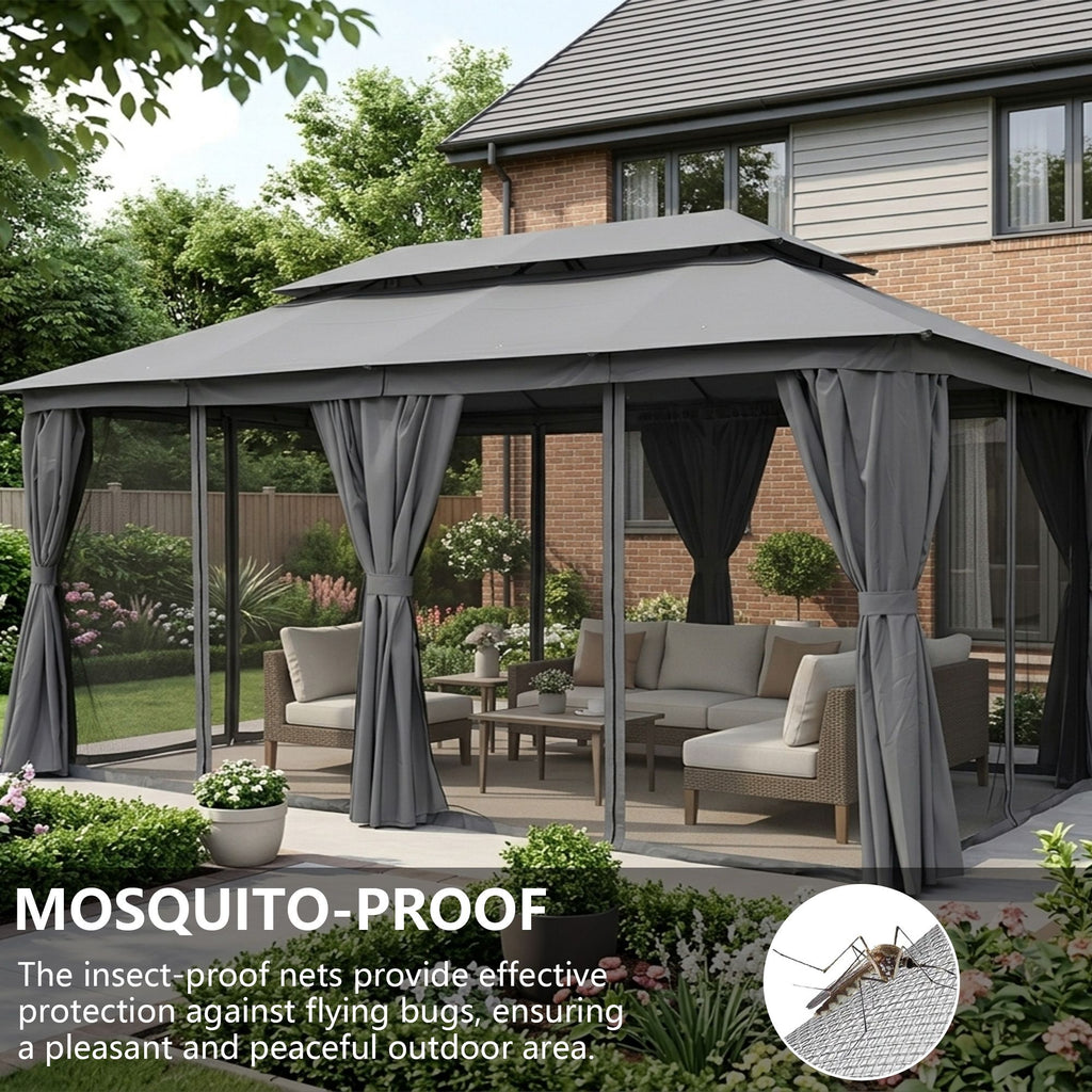 Outdoor Patio Gazebo, Roman Canopy Tent Shelter with Mosquito Netting and Privacy Sidewalls, PA-Coated Heavy Duty Frame for Backyard Garden, Gray