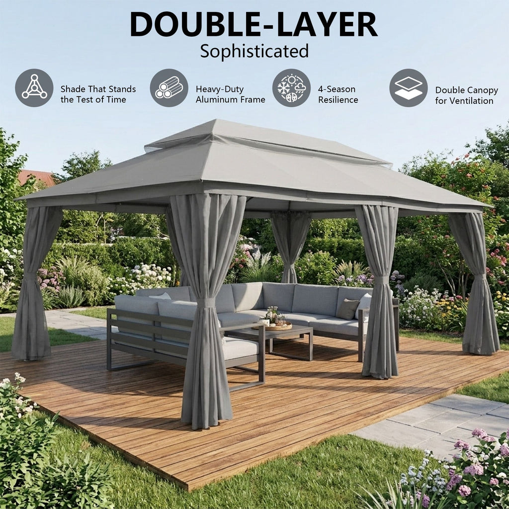 Outdoor Patio Gazebo, Roman Canopy Tent Shelter with Mosquito Netting and Privacy Sidewalls, PA-Coated Heavy Duty Frame for Backyard Garden, Gray