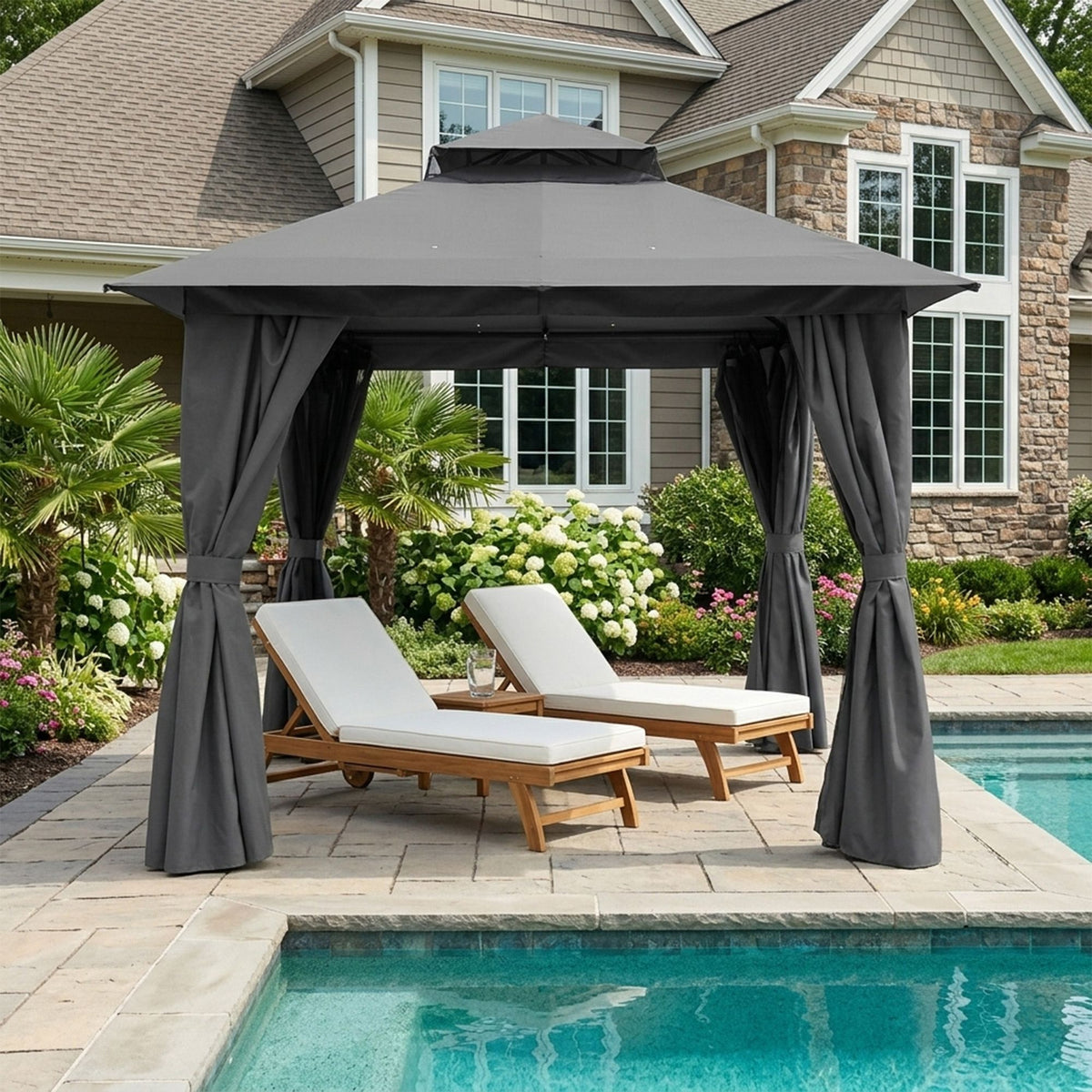 Outdoor Patio Gazebo, Roman Canopy Tent Shelter with Mosquito Netting and Privacy Sidewalls, PA-Coated Heavy Duty Frame for Backyard Garden, Gray