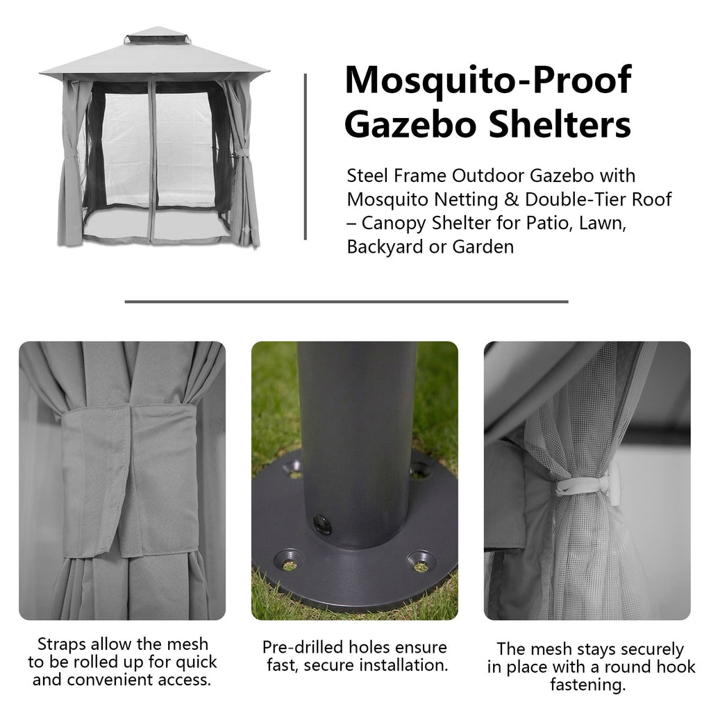Outdoor Patio Gazebo, Roman Canopy Tent Shelter with Mosquito Netting and Privacy Sidewalls, PA-Coated Heavy Duty Frame for Backyard Garden, Gray