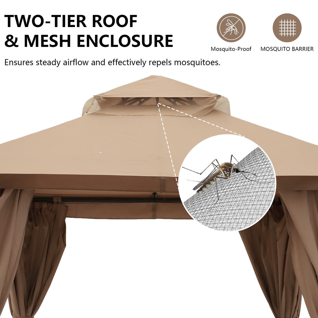 Outdoor Patio Gazebo, Roman Canopy Tent Shelter with Mosquito Netting and Privacy Sidewalls, PA-Coated Heavy Duty Frame for Backyard Garden, Gray