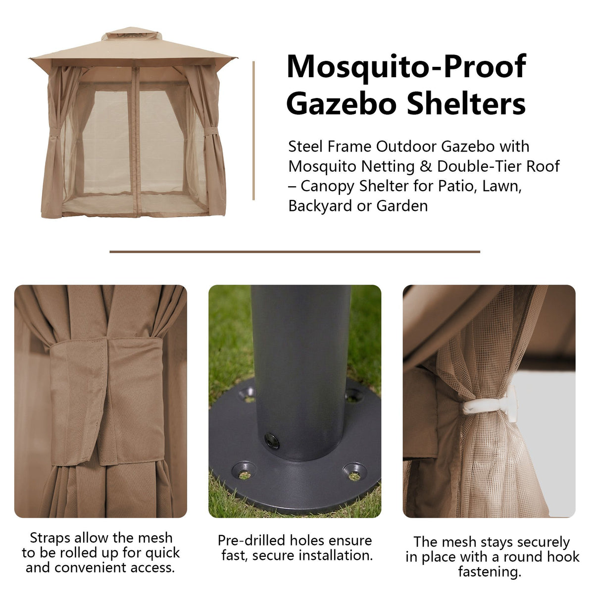Outdoor Patio Gazebo, Roman Canopy Tent Shelter with Mosquito Netting and Privacy Sidewalls, PA-Coated Heavy Duty Frame for Backyard Garden, Gray
