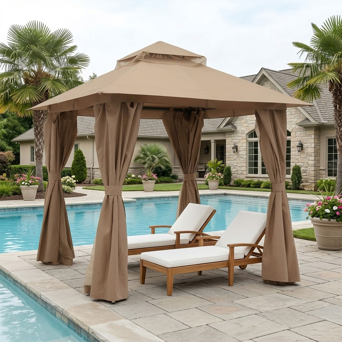 Outdoor Patio Gazebo, Roman Canopy Tent Shelter with Mosquito Netting and Privacy Sidewalls, PA-Coated Heavy Duty Frame for Backyard Garden, Gray