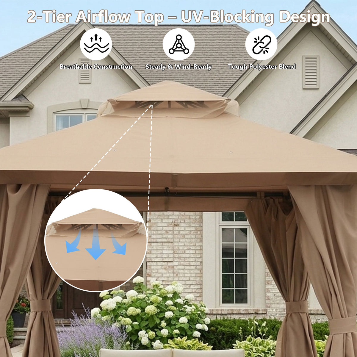 Outdoor Patio Gazebo, Roman Canopy Tent Shelter with Mosquito Netting and Privacy Sidewalls, PA-Coated Heavy Duty Frame for Backyard Garden, Gray