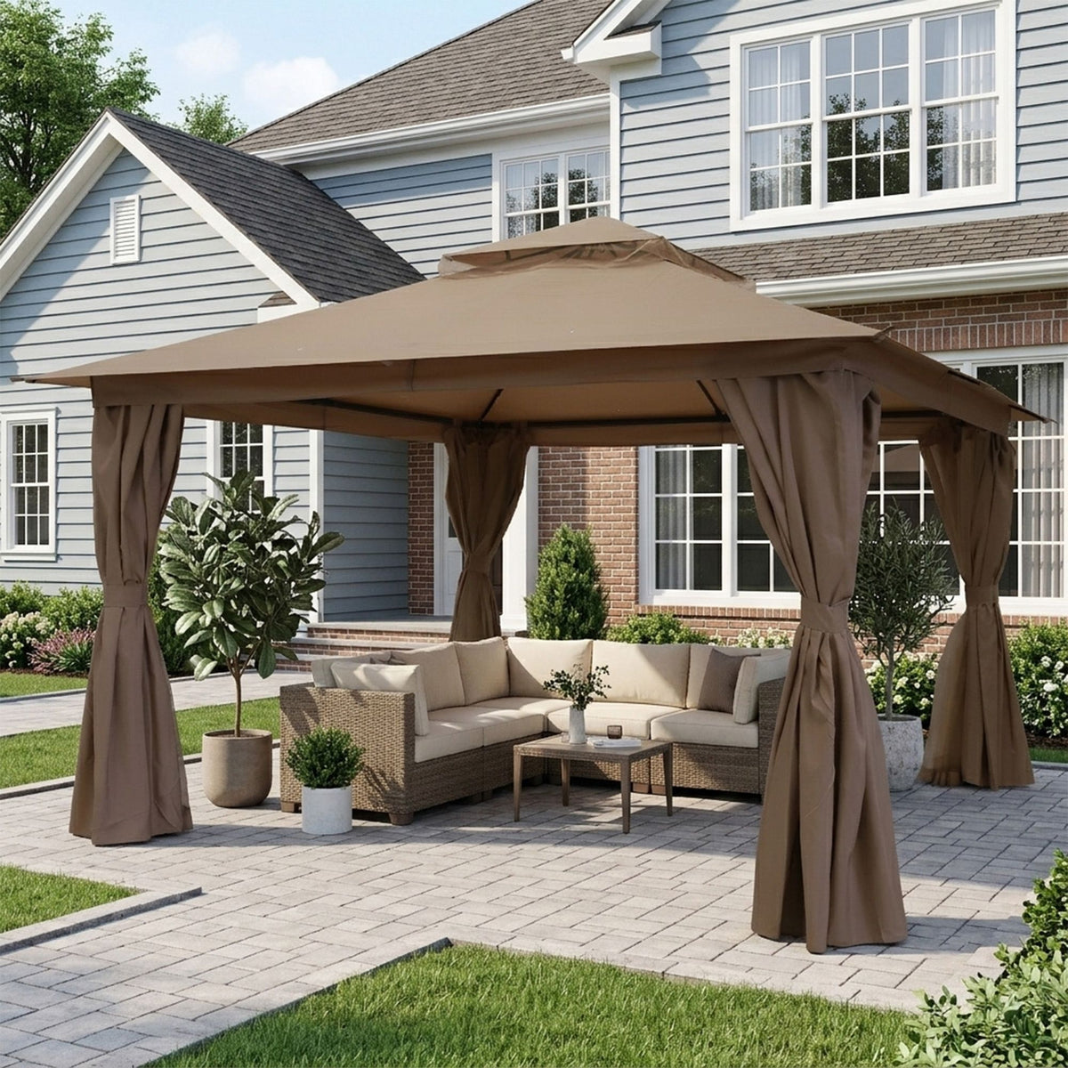Outdoor Patio Gazebo, Roman Canopy Tent Shelter with Mosquito Netting and Privacy Sidewalls, PA-Coated Heavy Duty Frame for Backyard Garden, Gray