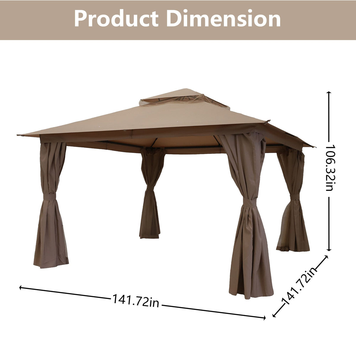 Outdoor Patio Gazebo, Roman Canopy Tent Shelter with Mosquito Netting and Privacy Sidewalls, PA-Coated Heavy Duty Frame for Backyard Garden, Gray