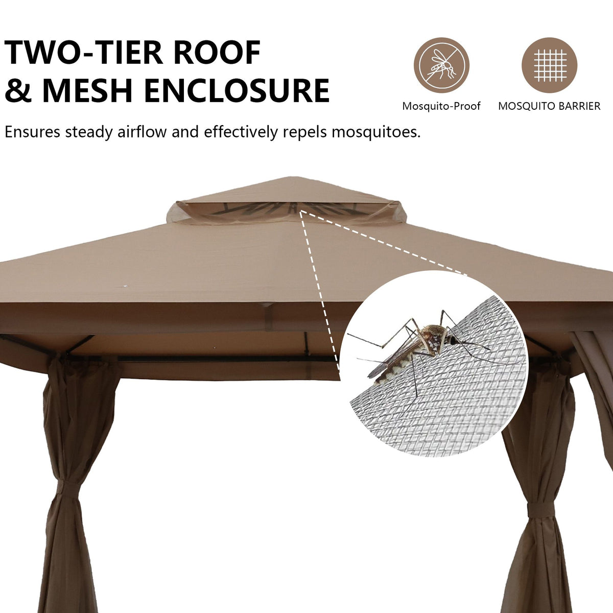 Outdoor Patio Gazebo, Roman Canopy Tent Shelter with Mosquito Netting and Privacy Sidewalls, PA-Coated Heavy Duty Frame for Backyard Garden, Gray